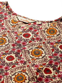 Anouk Floral Print Pure Cotton High-Low Kurta with Trousers