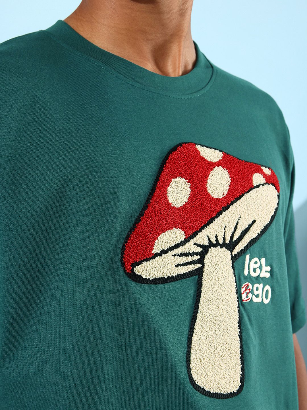 DILLINGER Men Green & Red Embroidered Oversized Pure Cotton Longline T-shirt