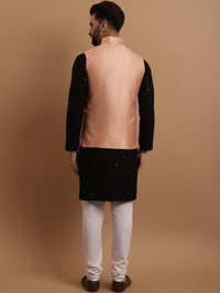 SOJANYA Etnik Sulam Labuci Kapas Tulen Kurta & Churidar Dengan Jaket Nehru