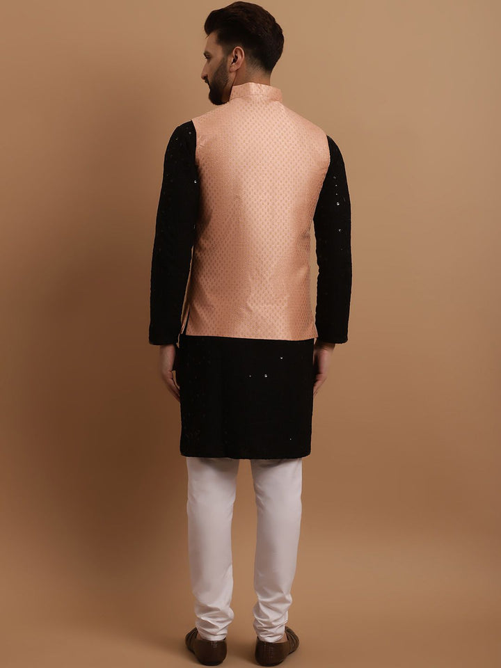 SOJANYA Ethnic Embroidered Sequinned Pure Cotton Kurta & Churidar With Nehru Jacket
