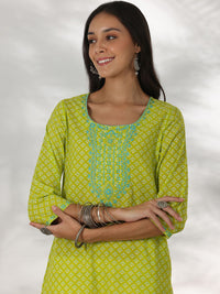 Libas Floral Printed Round Neck Thread WorkCotton Straight Kurta