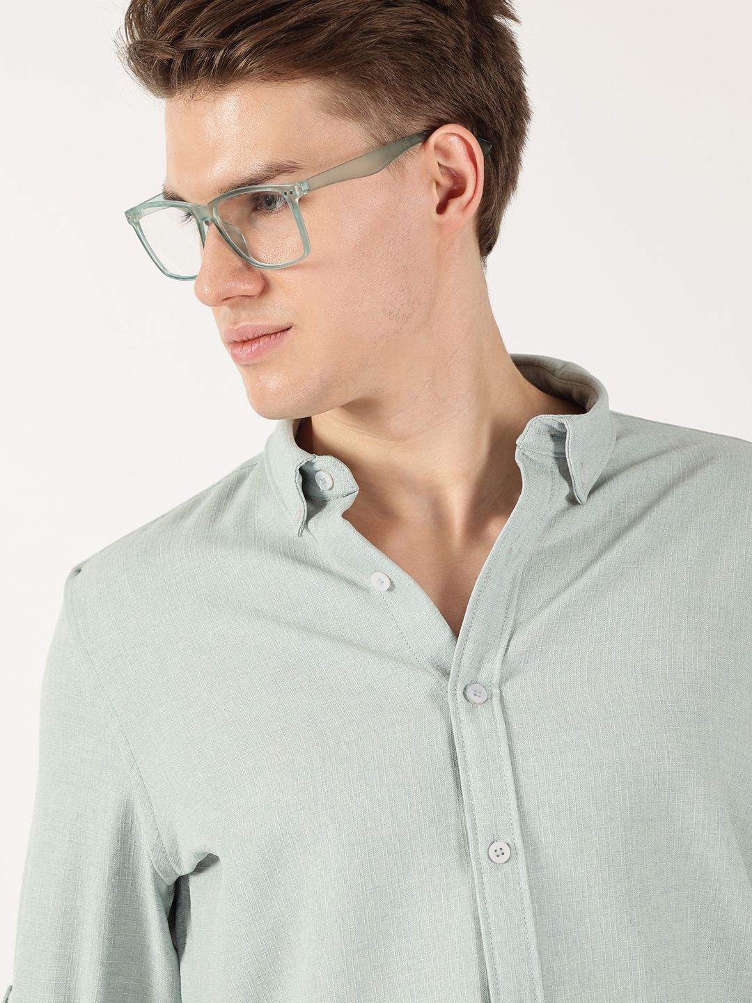 Thomas Scott Men Premium Button-Down Collar Solid Linen Casual Shirt