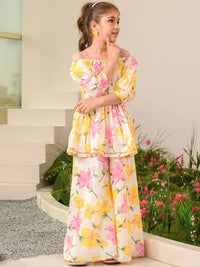 pspeaches Girls Floral Printed Regular Pure Cotton Kurta with Palazzos