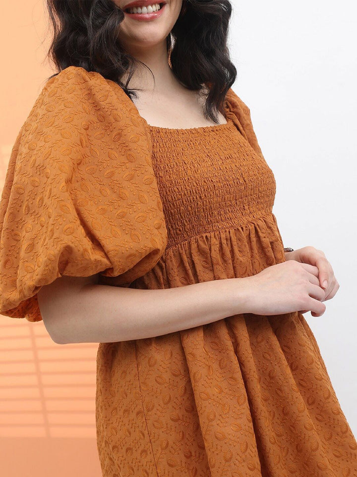 Tokyo Talkies Square Neck Self Design Fit & Flare Dress