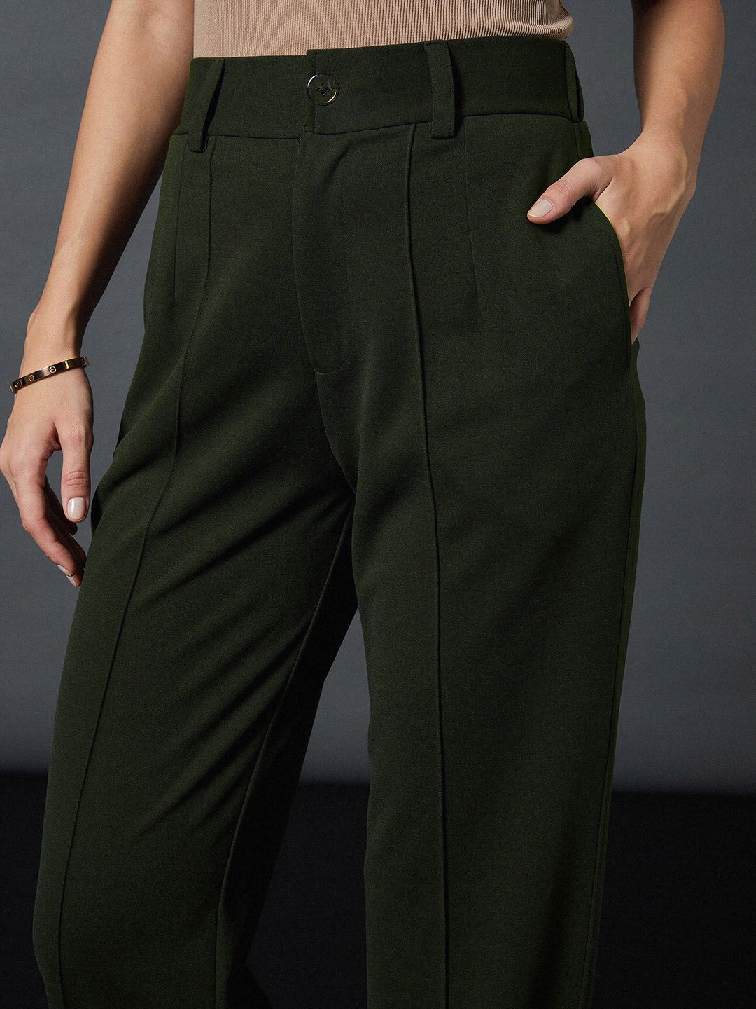 SASSAFRAS worklyf Straight Fit High Rise Plain Strechable Parallel Trousers