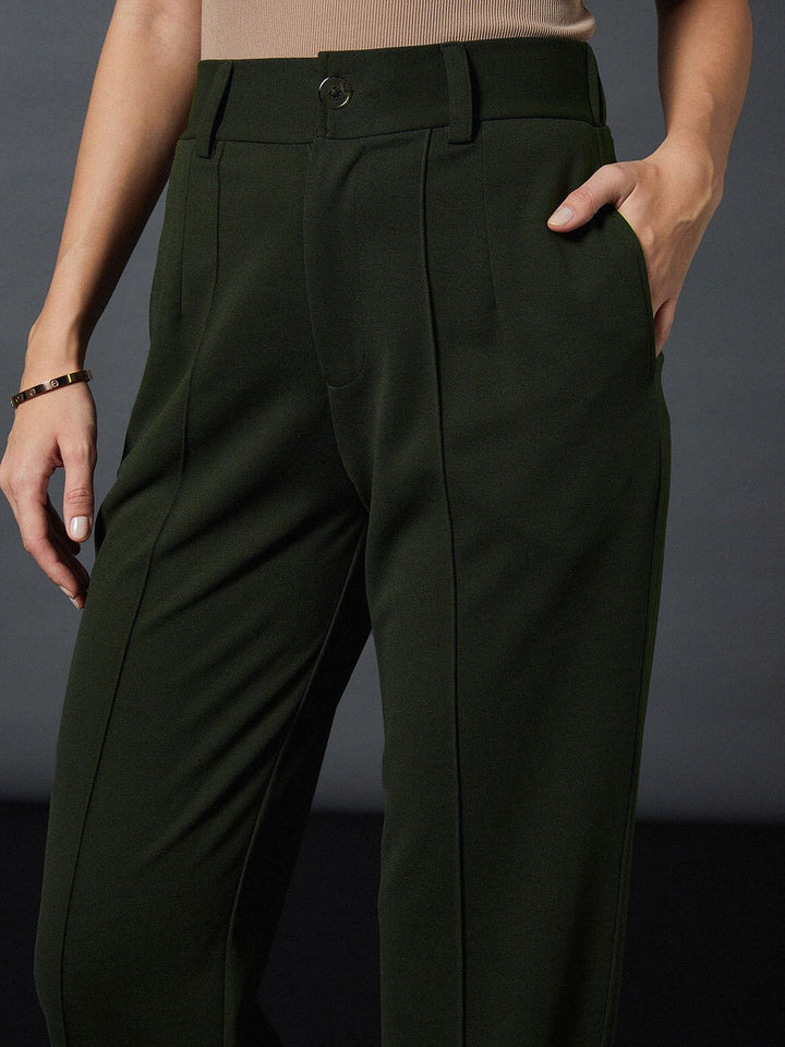 SASSAFRAS worklyf Straight Fit High Rise Plain Strechable Parallel Trousers