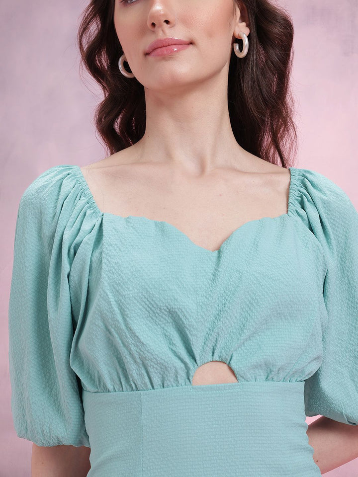 DressBerry Puff Sleeves Seersucker Mini Dress