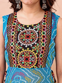 KALINI Bandhani Printed Round Neck Thread Work Georgette Straight Kurta