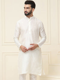 SOJANYA Men Off White Solid Jacquard Kurta