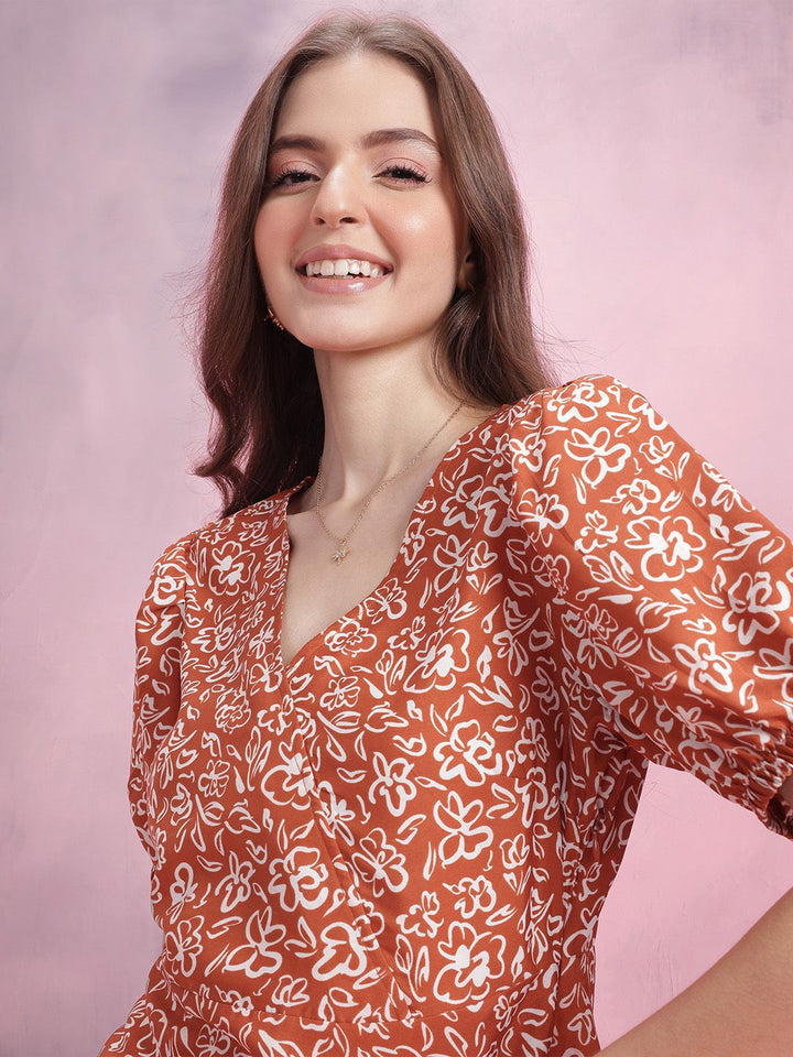 DressBerry Printed Puff Sleeve A-Line Dress