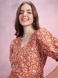DressBerry Printed Puff Sleeve A-Line Dress