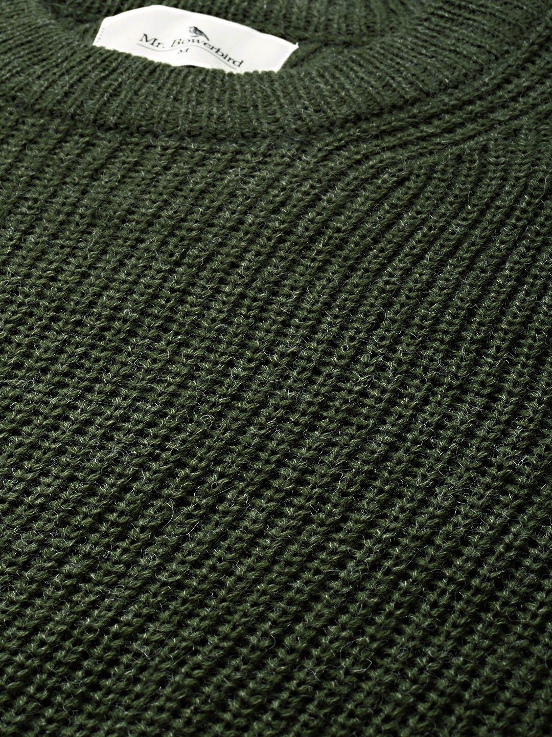 Mr Bowerbird Men Olive Green Solid Pullover Sweater