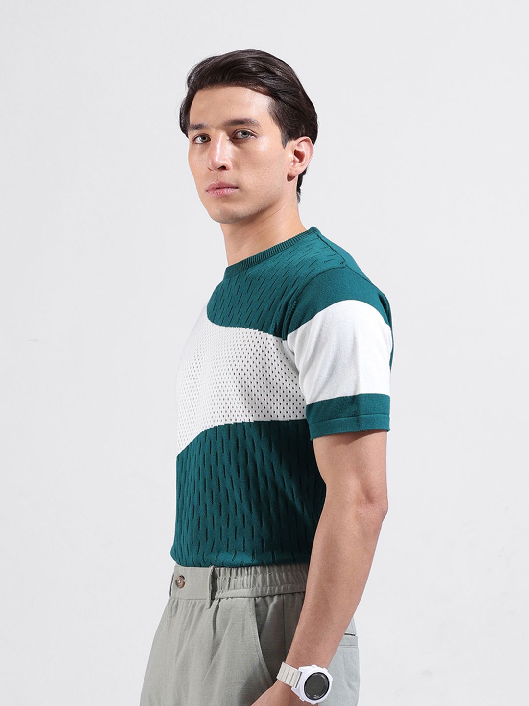 The Indian Garage Co Men Flat Knit Slim Fit Textured T-Shirt