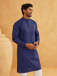 SOJANYA Ethnic Motifs Printed Mandarin Collar Cotton Linen Straight Kurta with Pyjamas