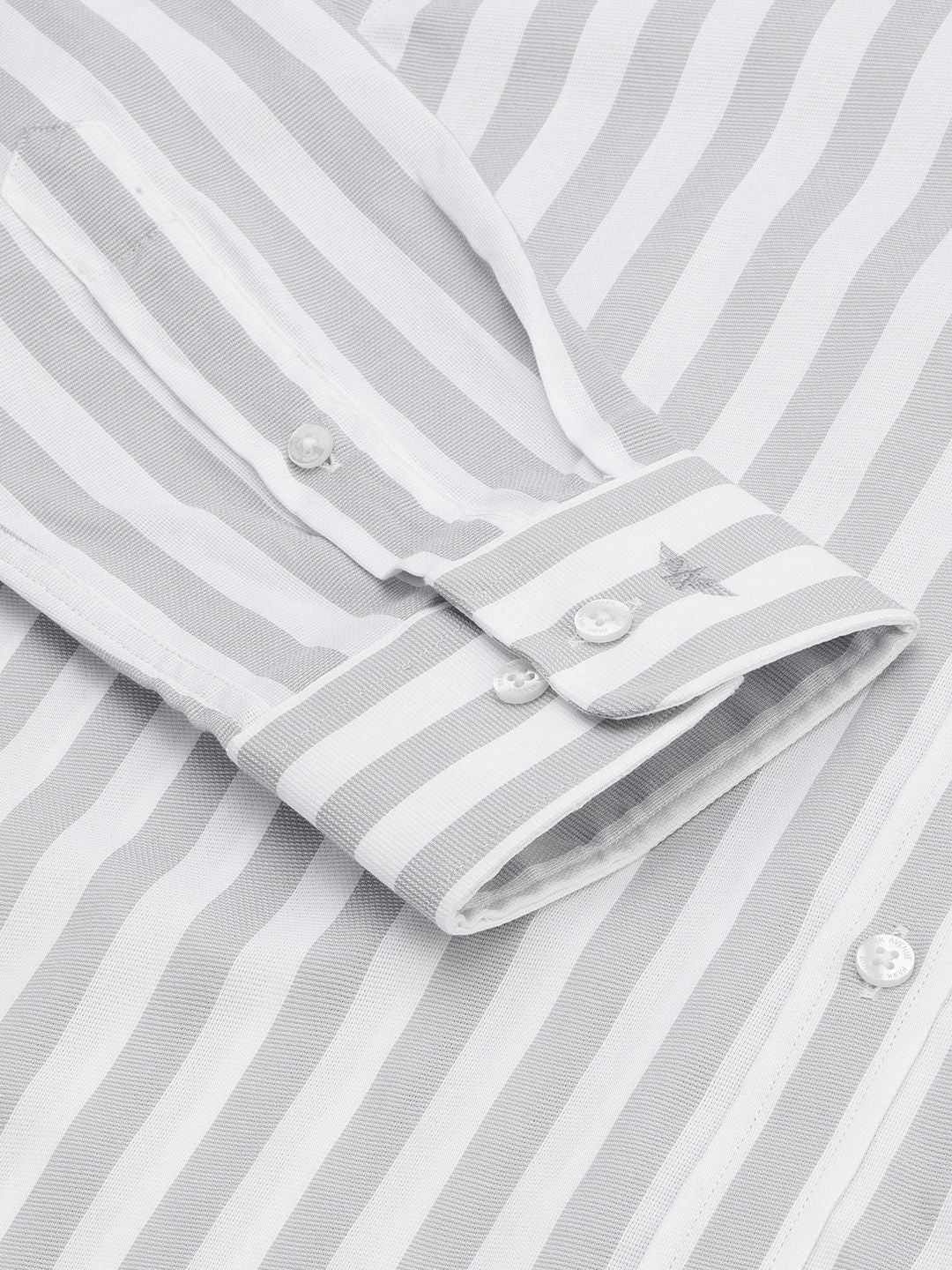Park Avenue Men Grey & White Slim Fit Striped Pure Cotton Formal Shirt