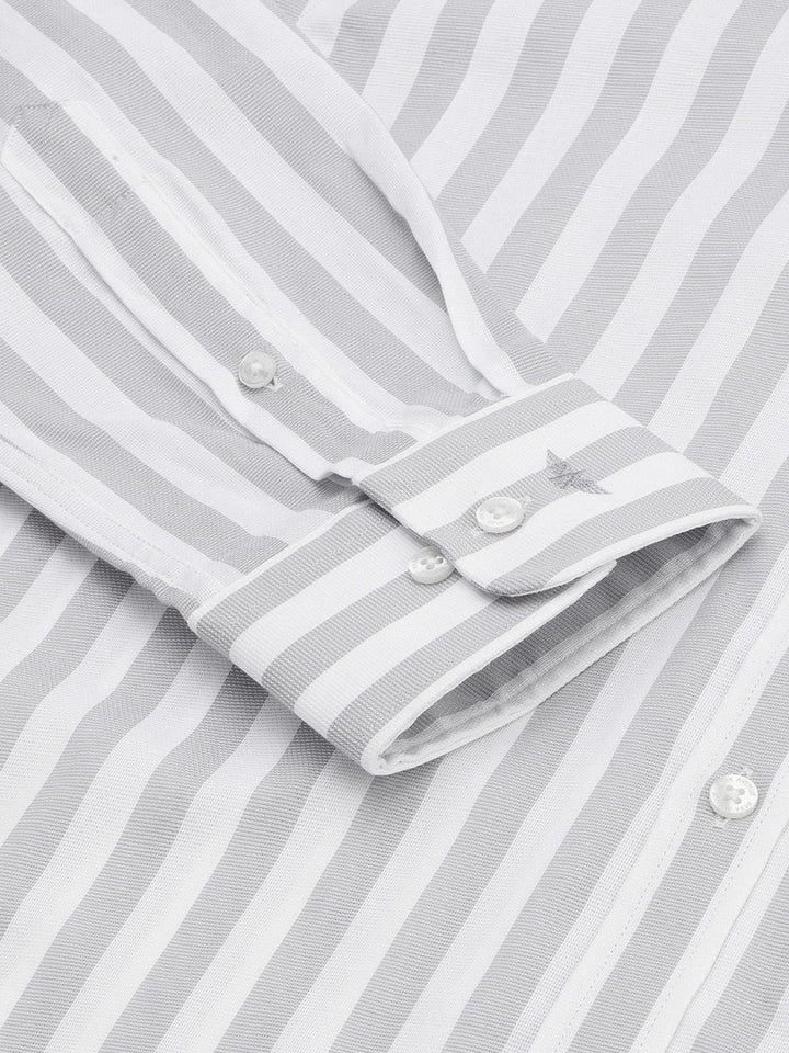 Park Avenue Men Grey & White Slim Fit Striped Pure Cotton Formal Shirt