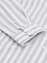 Park Avenue Men Grey & White Slim Fit Striped Pure Cotton Formal Shirt