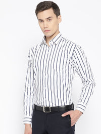 Hancock Men White & Navy Blue Slim Fit Formal Shirt