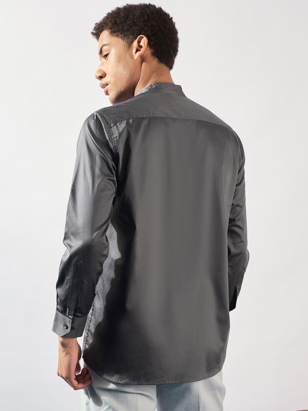 DENNISON Men Solid Mandarin Collar Smart Casual Shirt