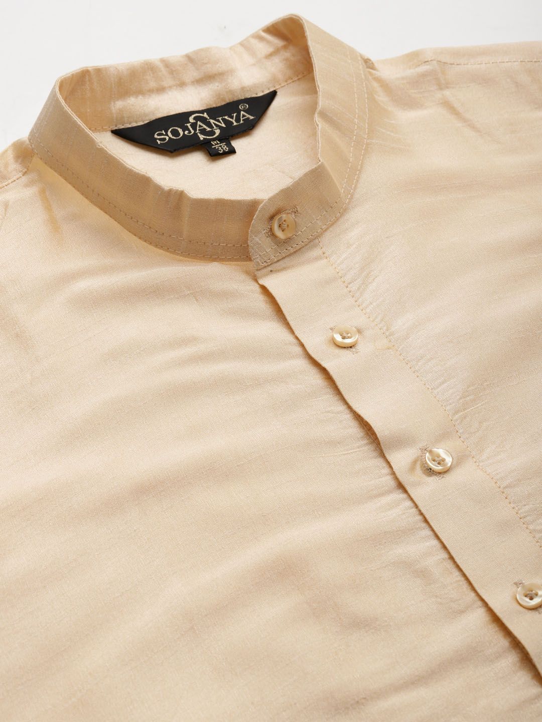 SOJANYA Men Cream Kurta with Churidar & Nehru Jacket