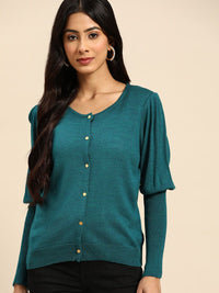 all about you Women Teal Blue Knitted Cardigan