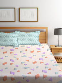 KLOTTHE Kapas Geometri Oren 300 TC Dilengkapi Cadar King Halus dengan 2 Sarung Bantal-98 x 87 inci