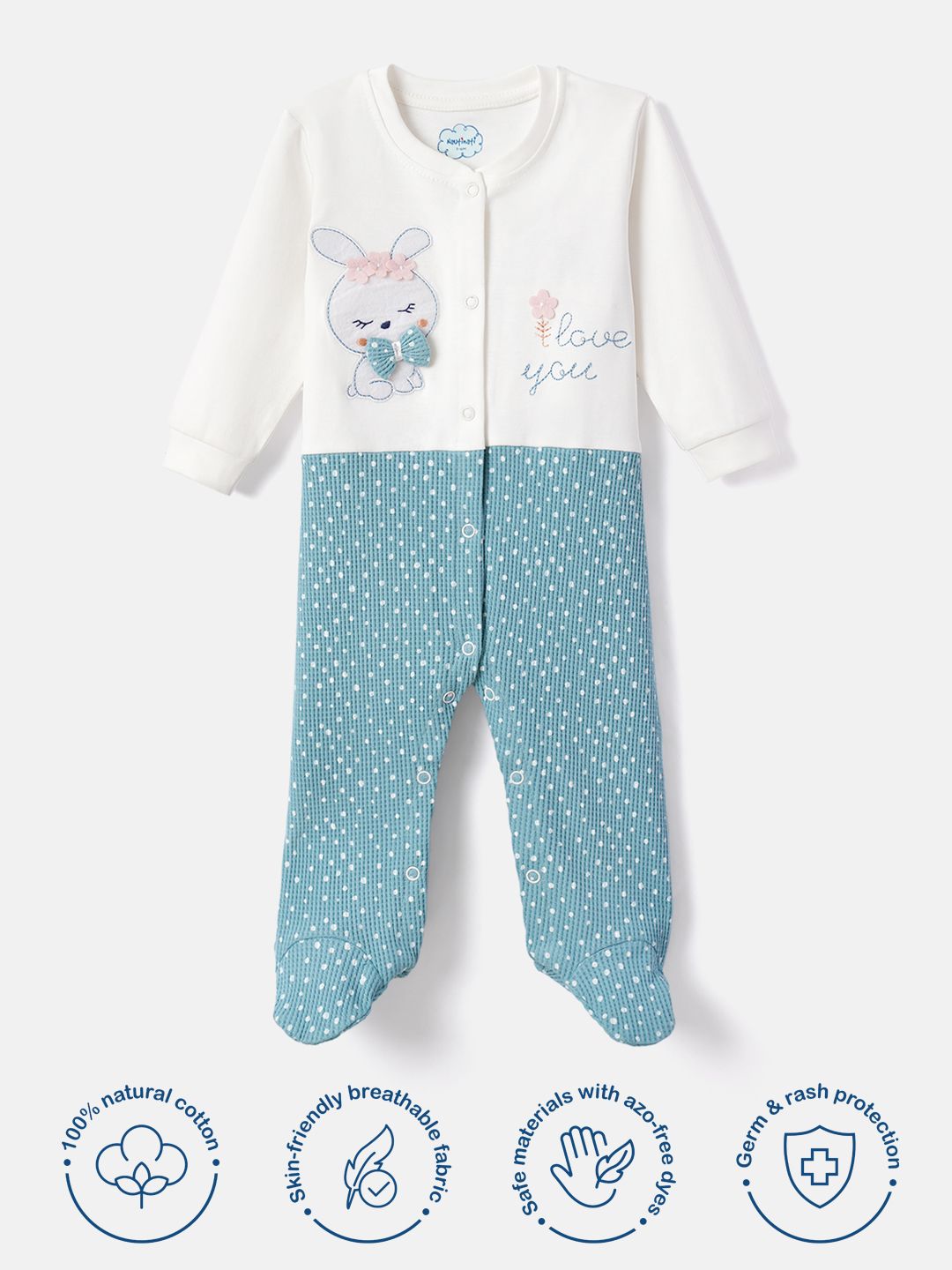 Nauti Nati Infants Printed Pure Cotton Round Neck Long Sleeve Romper