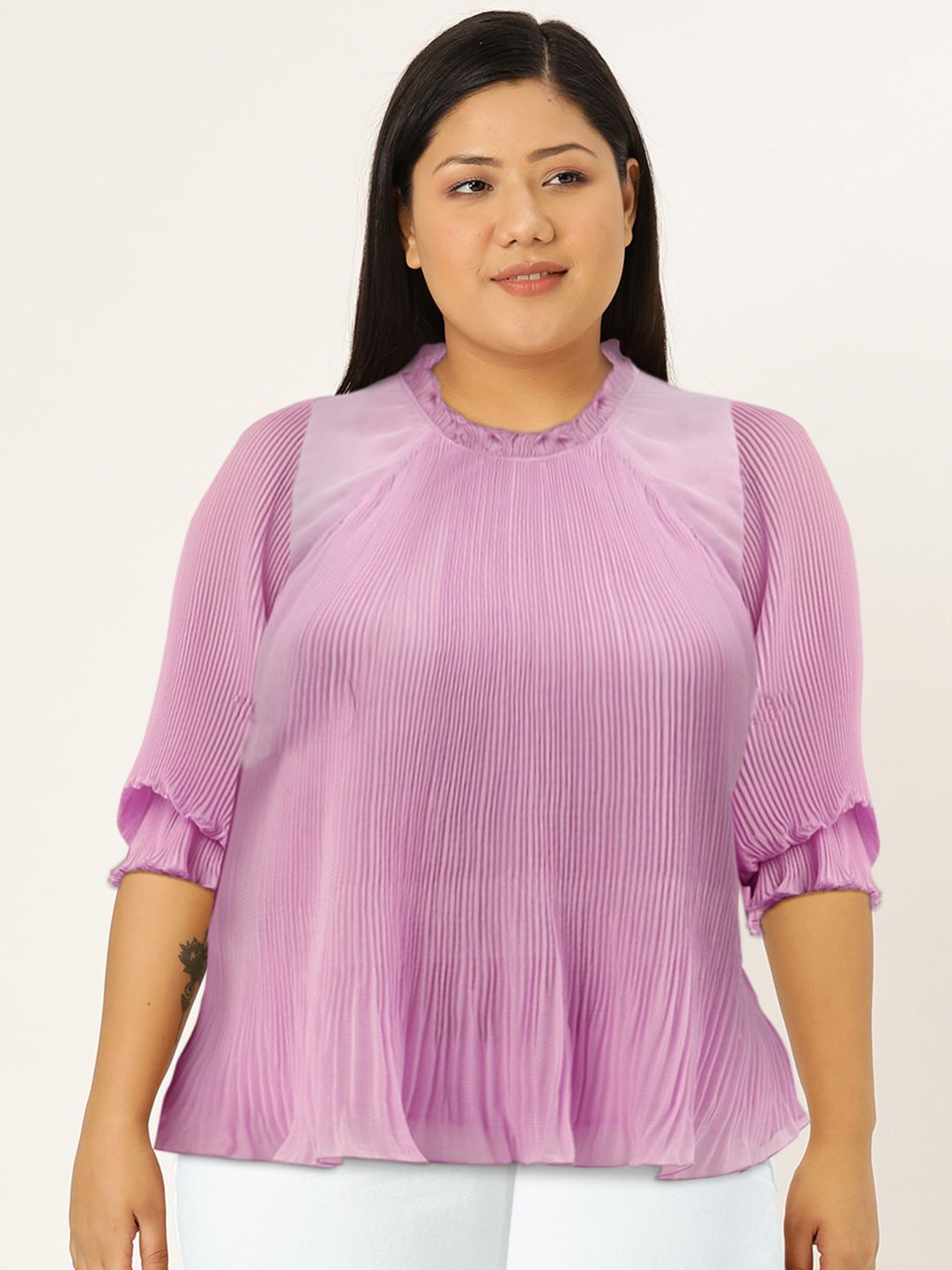 Antheaa Lavender Accordion Pleat A-Line Top