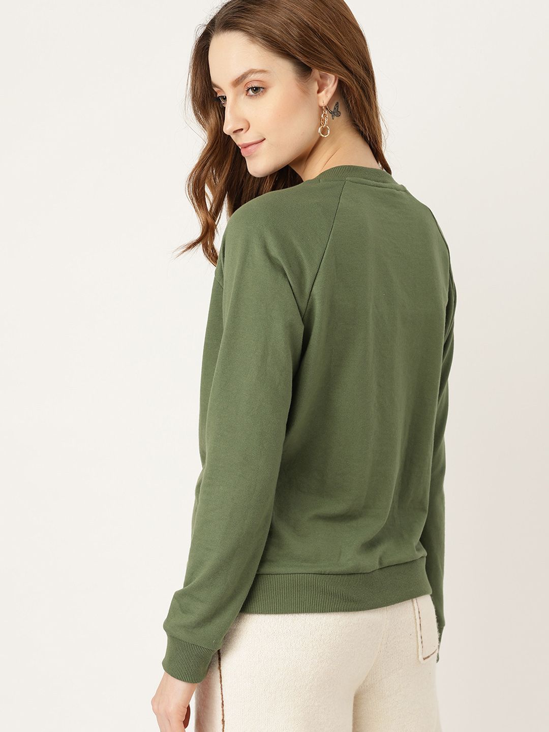 DressBerry Women Green Solid Sweatshirt