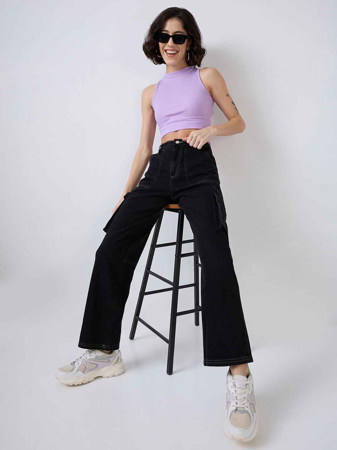 SPYKAR Women Straight Fit High-Rise Cargo Styles Jeans