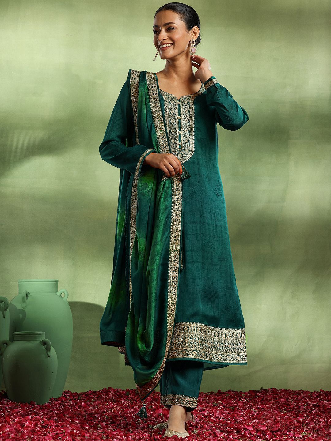 Libas Ethnic Motifs Embroidered Kurta with Palazzo & Dupatta
