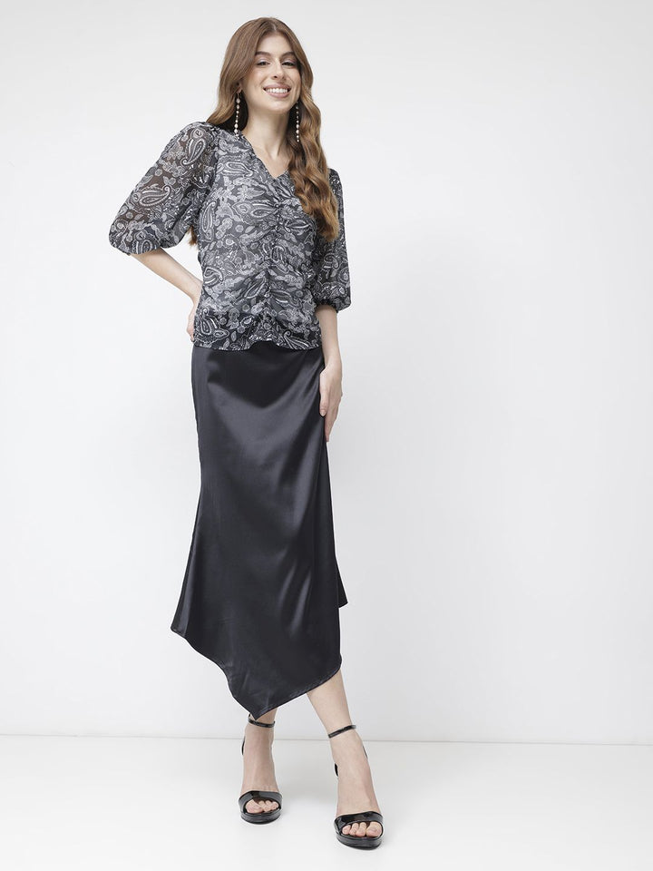 DressBerry 70s Paisley Vibes Ruching Revival Top