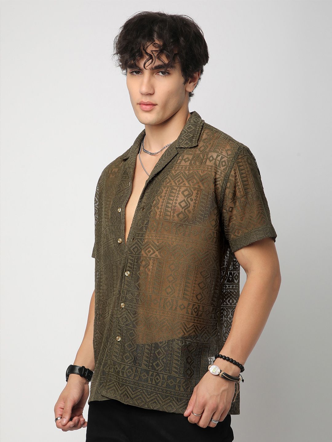VASTRADO Men Classic Lapel Collar Solid Oversized Casual Shirt