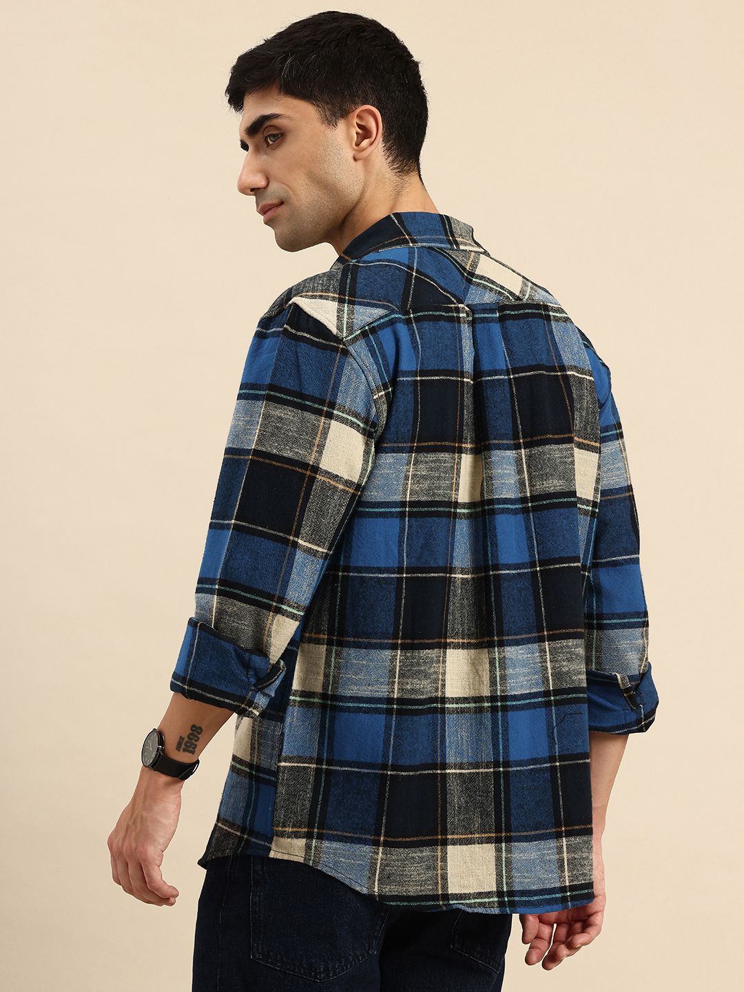 Being Human Checked Drop-Shoulder Sleeves Pure Cotton Casual Shirt