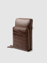 Lino Perros Coffee Brown Croc Textured Structured Sling Bag with Detachable Sling Strap