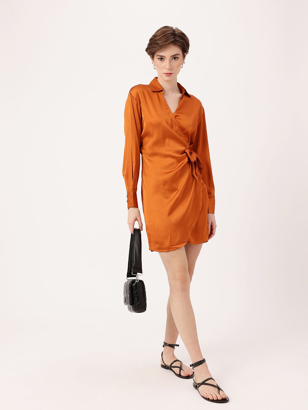 DressBerry Rusty Glam Satin On The Dance Floor Wrap Dress