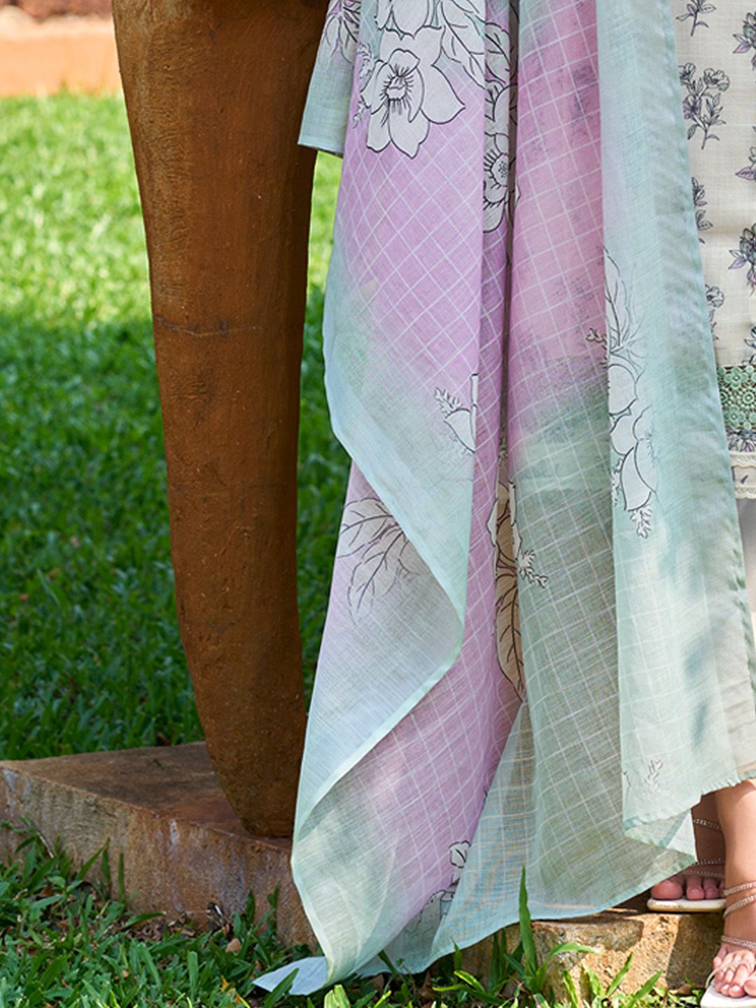 Indo Era Floral Printed Regular Thread Work Pure Cotton Kurta with Trousers & With Dupatta