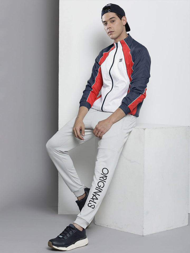 The Indian Garage Co Men Navy Blue White Colourblocked Windcheater Jacket