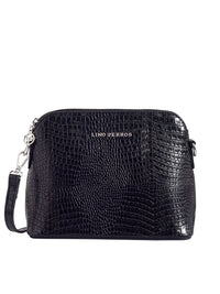 Lino Perros Women Black Croc-Textured Structured Sling Bag