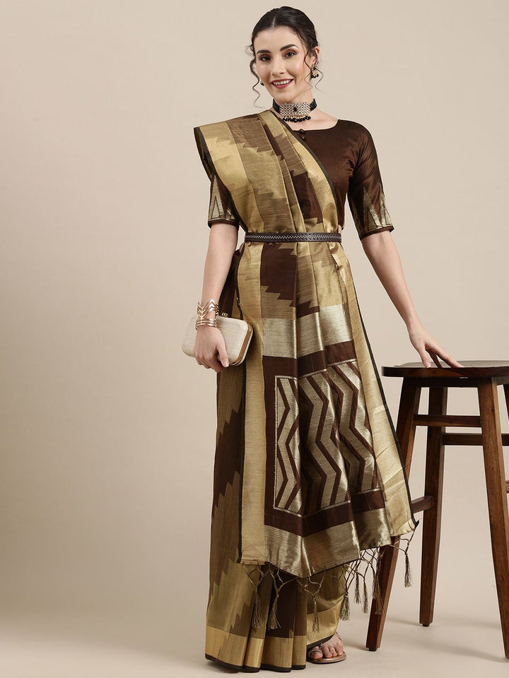 Saree mall Brown Silk Cotton Banarasi Saree