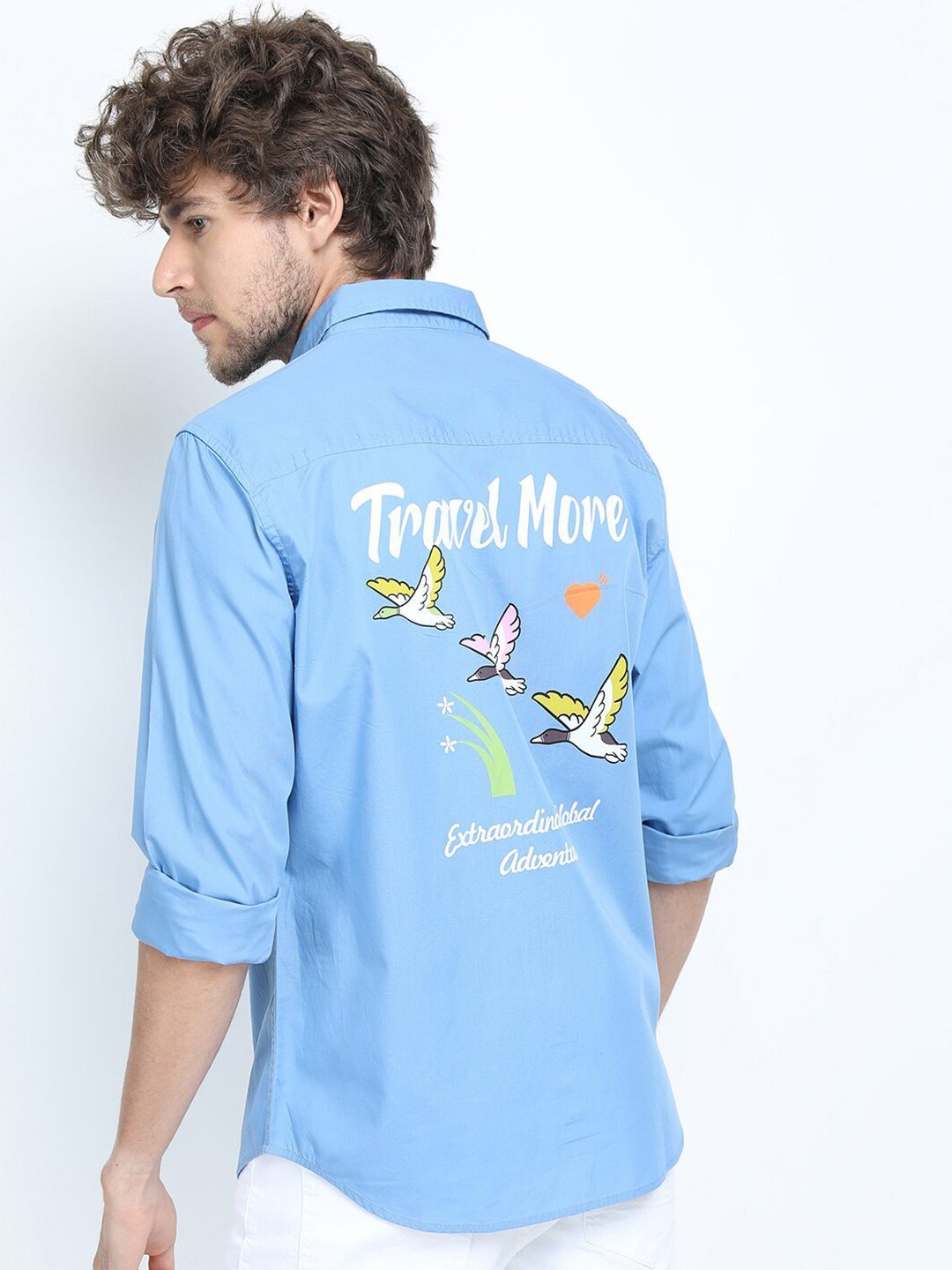 LOCOMOTIVE Men Blue Slim Fit Casual Cotton Shirt
