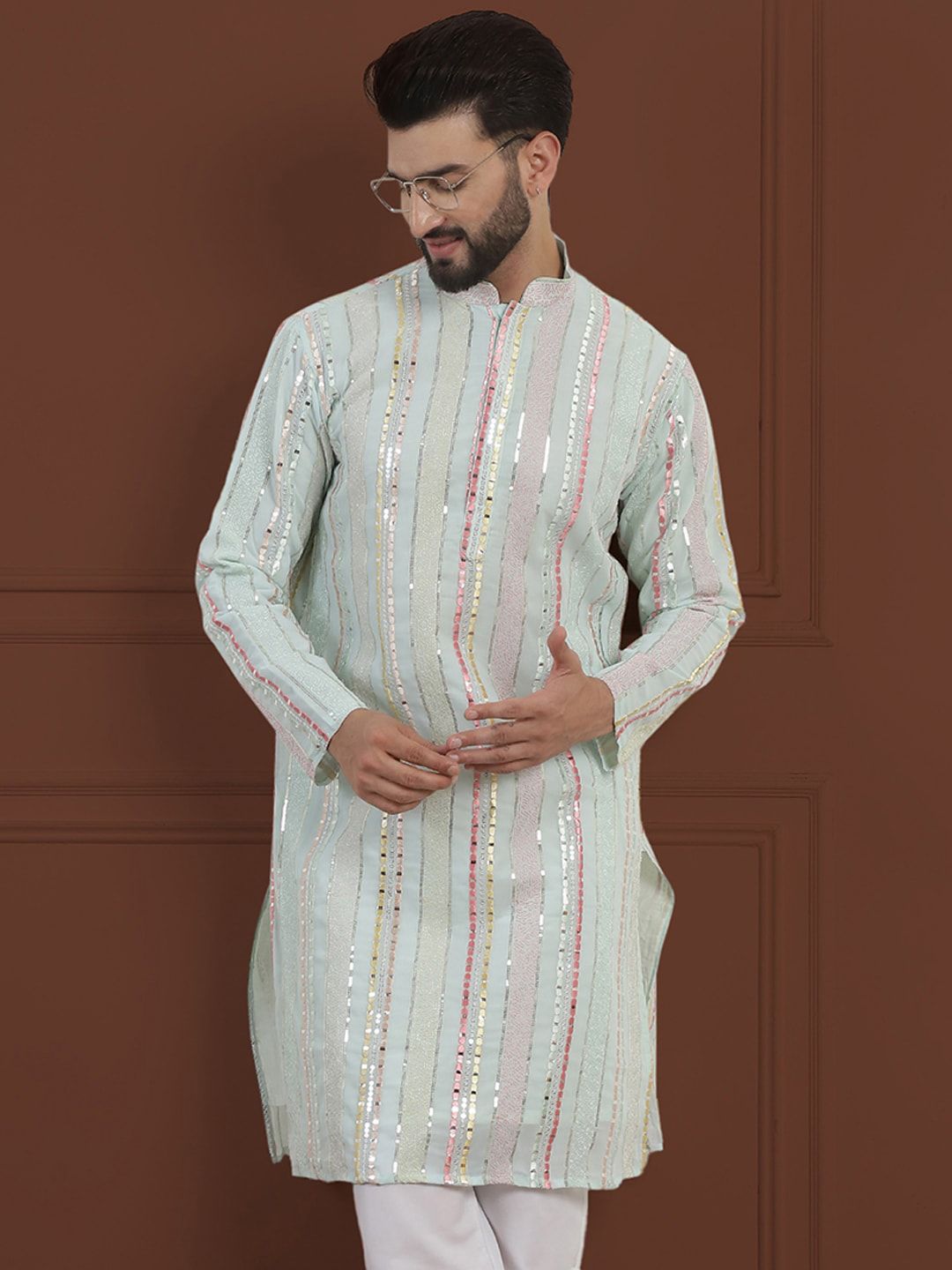 SOJANYA LUXE Kurta Georgette Tulen Berhias Berjalur