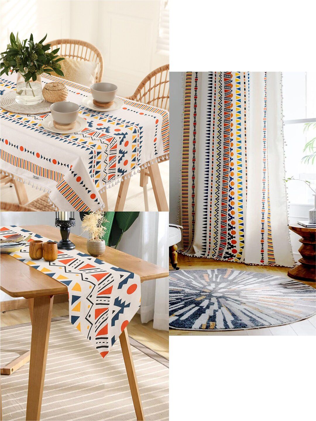 URBAN SPACE White Printed Pure Cotton 6-Seater Table Cover