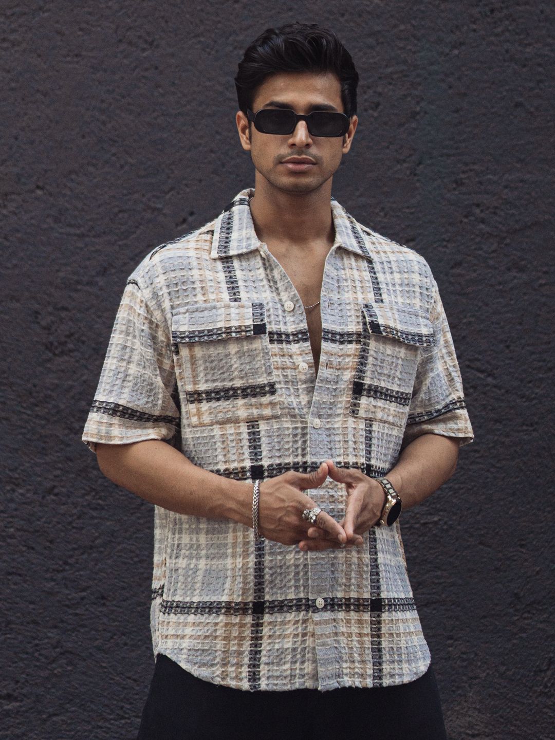 Powerlook Black India Slim Cotton Checked Casual Oversized Shirt