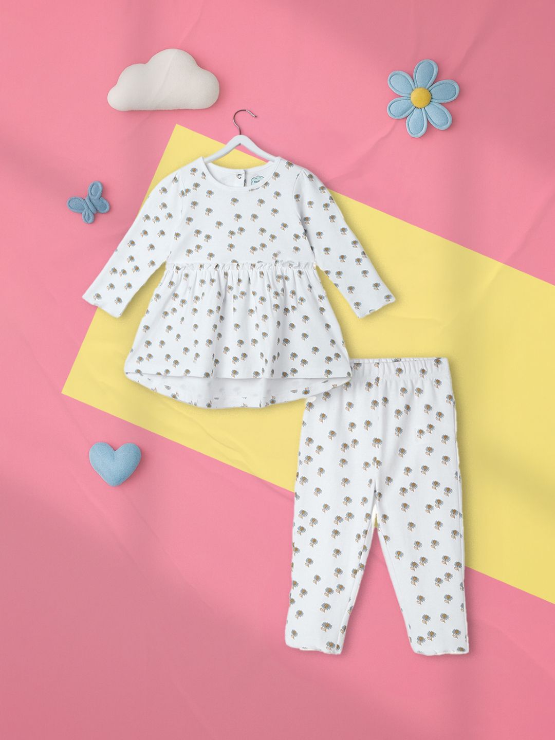 Nauti Nati Girls Printed Long Sleeves Pure Cotton Top With Trousers