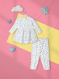 Nauti Nati Girls Printed Long Sleeves Pure Cotton Top With Trousers