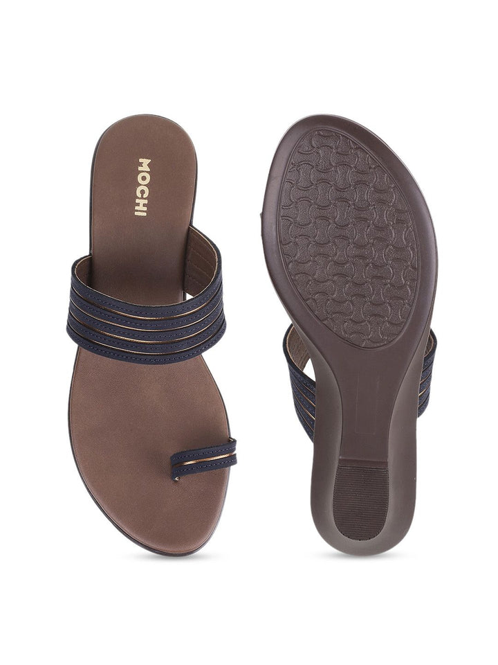 Mochi Blue Striped Wedge Sandals