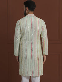 SOJANYA LUXE Geometrik Sulam Labuci Mandarin Kolar Lurus Kurta