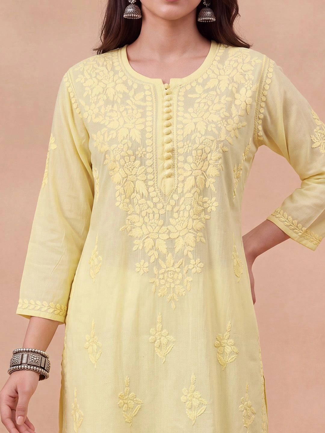 Rumah Wanita Chikankari Motif Etnik Sulam Benang Kerja Kurta