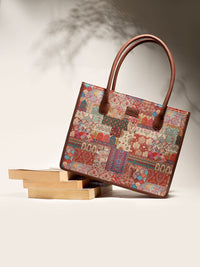 ZOUK Ethnic Motifs Printed Oversized Shopper Jute Handheld Bag